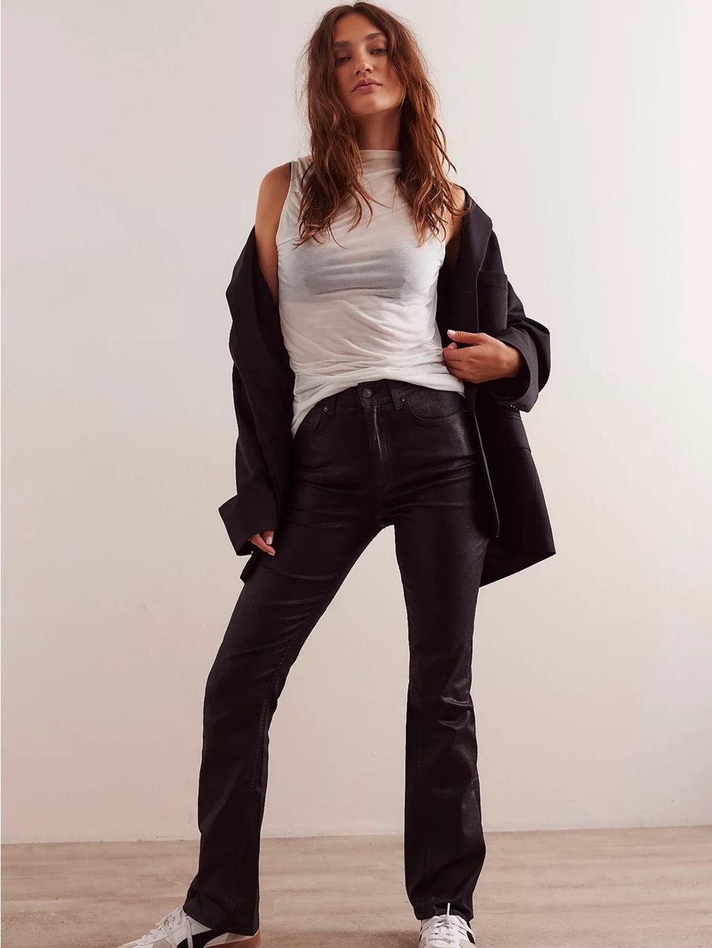 NWT FREE PEOPLE WE THE FREE Xena Coated Jeans | Ethereal Black MSRP $128 Size 28